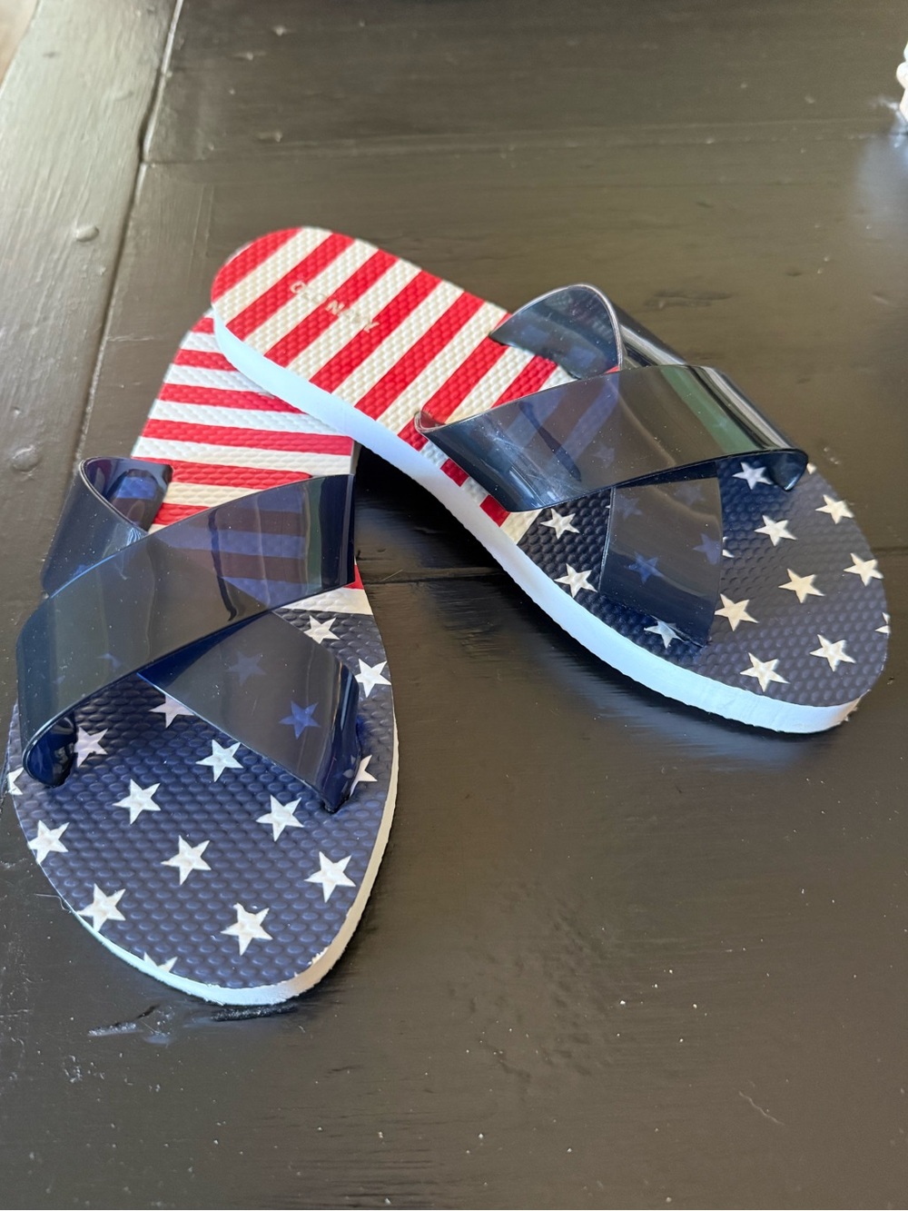Old Navy Kids' Navy, Red & White Star-Stripe Slide Sandals